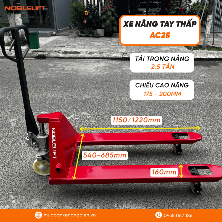 Kích thước xe nâng tay 2,5 tấn AC25